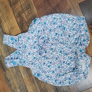 Little Lindsey Blue and Purple Floral Overalls with Bow, Size 18 Months